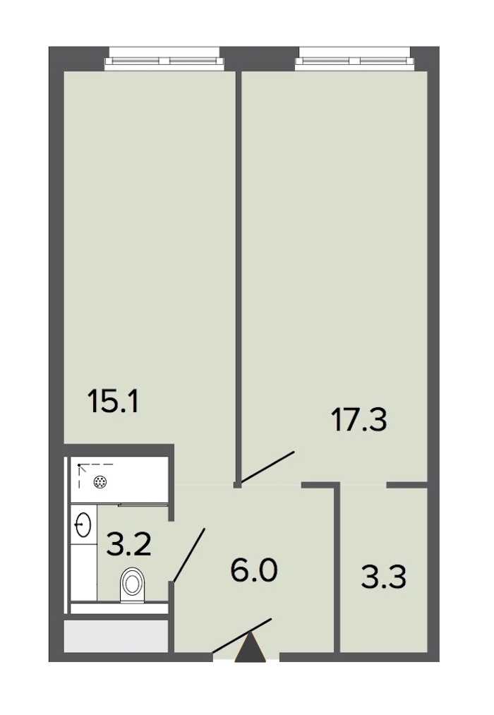 Однокомнатная квартира в : площадь 44.9 м2 , этаж: 2 – купить в Санкт-Петербурге